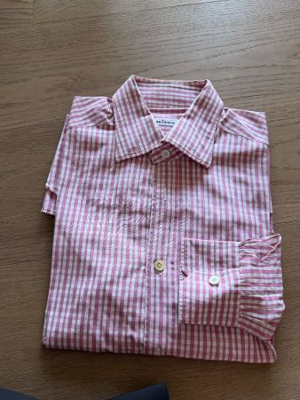 KITON Herren Hemd kariert rosa/weiss Grösse 40/15 3/4