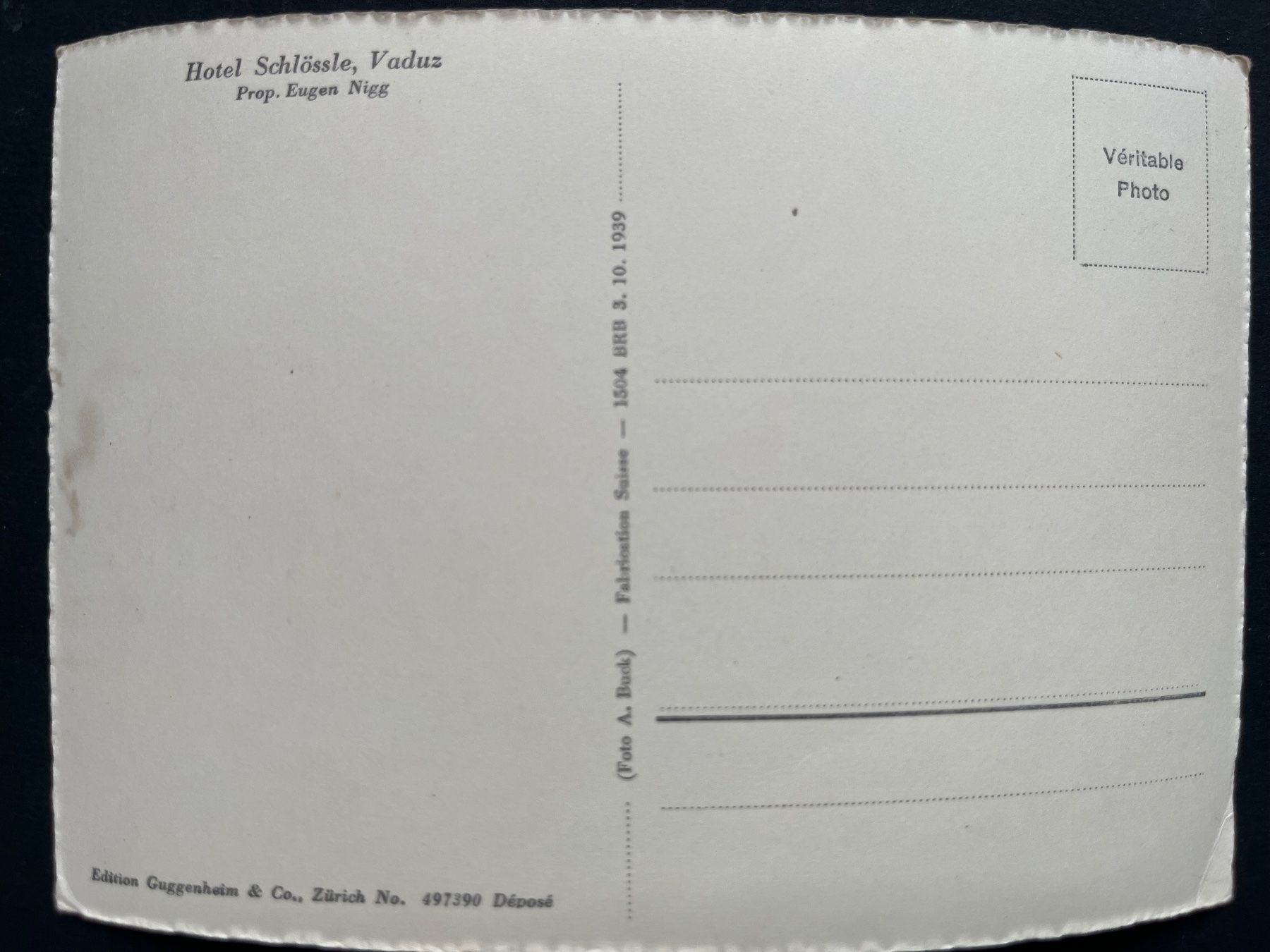 Cartoline postali: Hotel Schlössle, Vaduz / Prop. Eugen Nigg – Usato da Ostermundigen venduto da DaxKarten-75 1