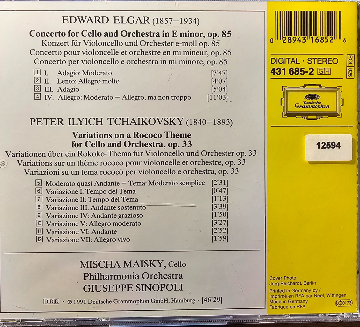 CD: Elgar / Tchaikovsky - Cello Concerto / Rococo Variations – Usato da Wahlen b. Laufen venduto da Cg10 1