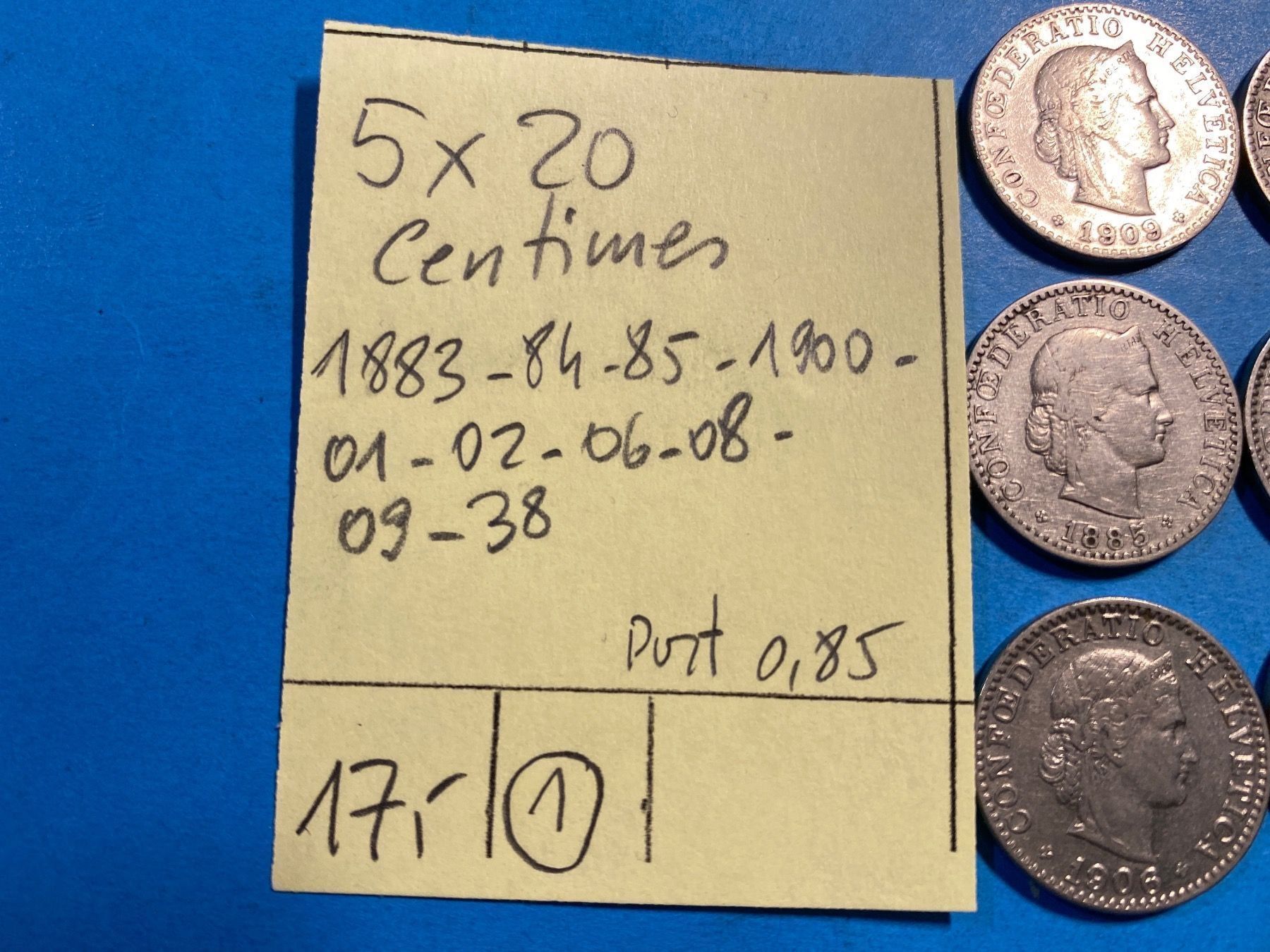 Alle Münzen: 10 x 20  CENTIMES  1883 à 1938 – Gebraucht aus genève von GEnumist 1