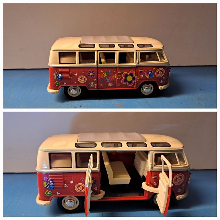 CBK-MS Bus 1962 Peace And Love Modellauto - Orange/Beige Mit Rückziehmotor 1:32