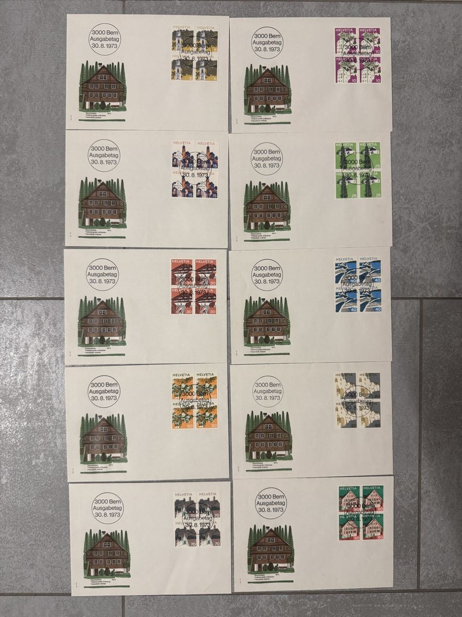 Tutti i francobolli: FDC 1973 Landschaftsbilder 10 Briefe – Usato da Fieschertal venduto da REZELL