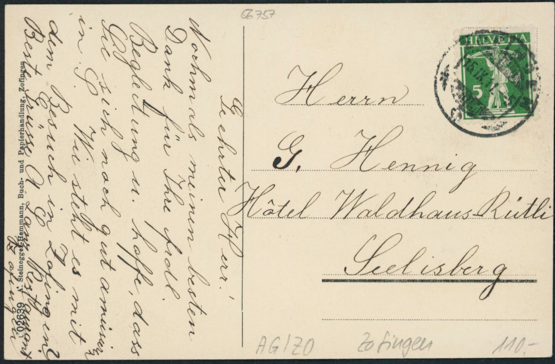 Cartoline postali: AG Zofingen – Usato da Schindellegi venduto da stationary 1