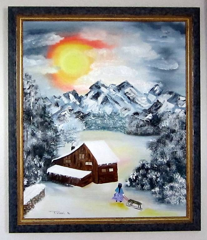 Gemälde: Winter Serie 3 Bildern  Gletscherblick Uferzone Alphütten – Neu und originalverpackt aus Eschenbach von Alicekunst 2