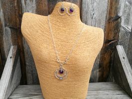 Silber Schmuckset, Halskette und Ohrringe, mit Amethyst