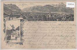 Panorama von Altdorf - Tell's Denkmal - Vorläufer-Litho 1894