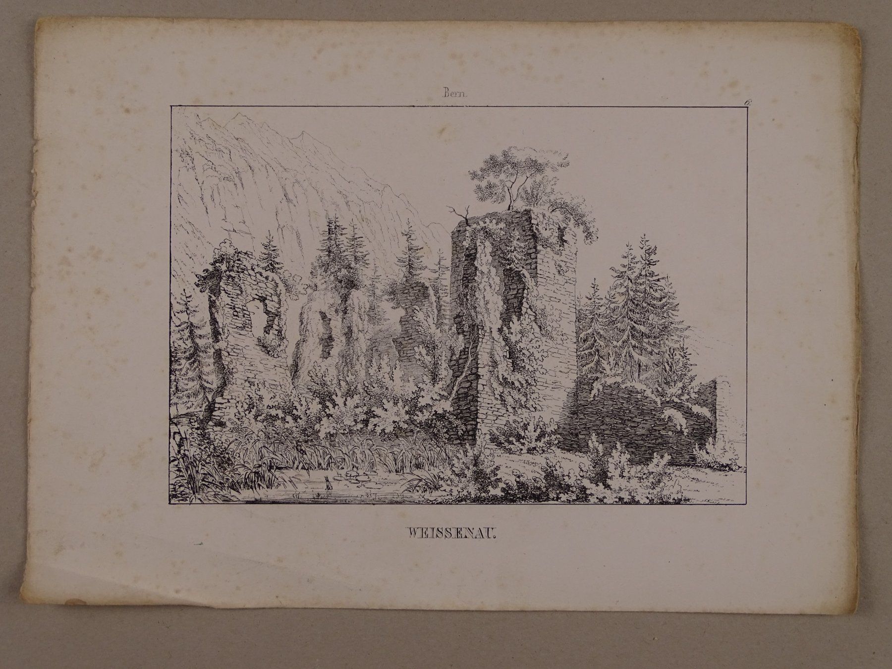 Incisioni: WEISSENAU BERN, FEDERLITHOGRAPHIE 1840 – Usato da Grüningen venduto da Kartensammler 1