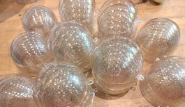 20 Kugeln Plastik gold glitzer basteln befüllen neu 8cm