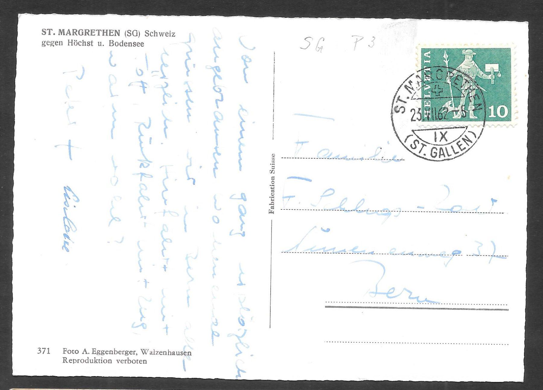 Cartoline postali: St. Margrethen gegen Höchst und Bodensee – Usato da Olten venduto da clotaldi 1