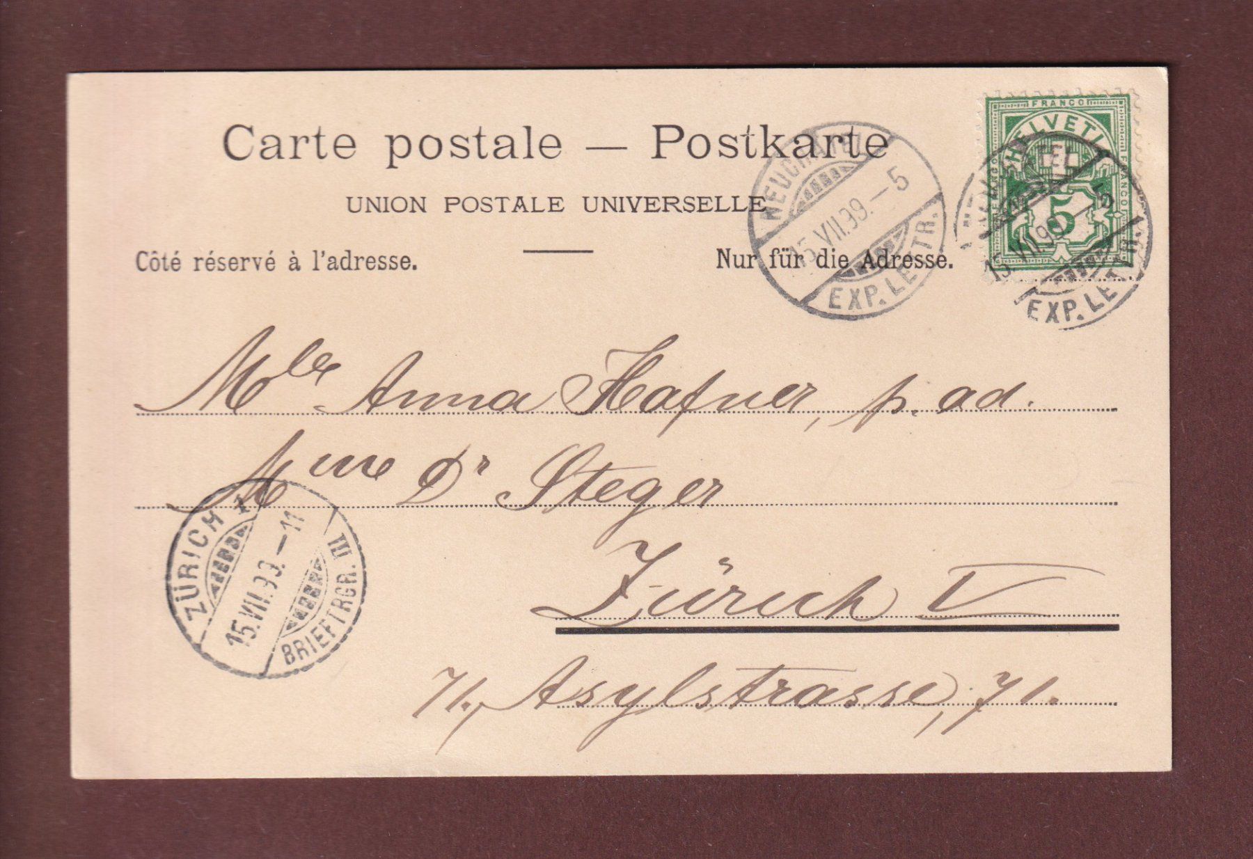Cartoline postali: Souvenir de NEUCHÂTEL - 1899 CPN – Usato da Pully venduto da nicecards 1