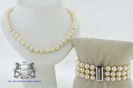 Set Perlenkette & Armband 18K Weissgold Verschluss *S1185