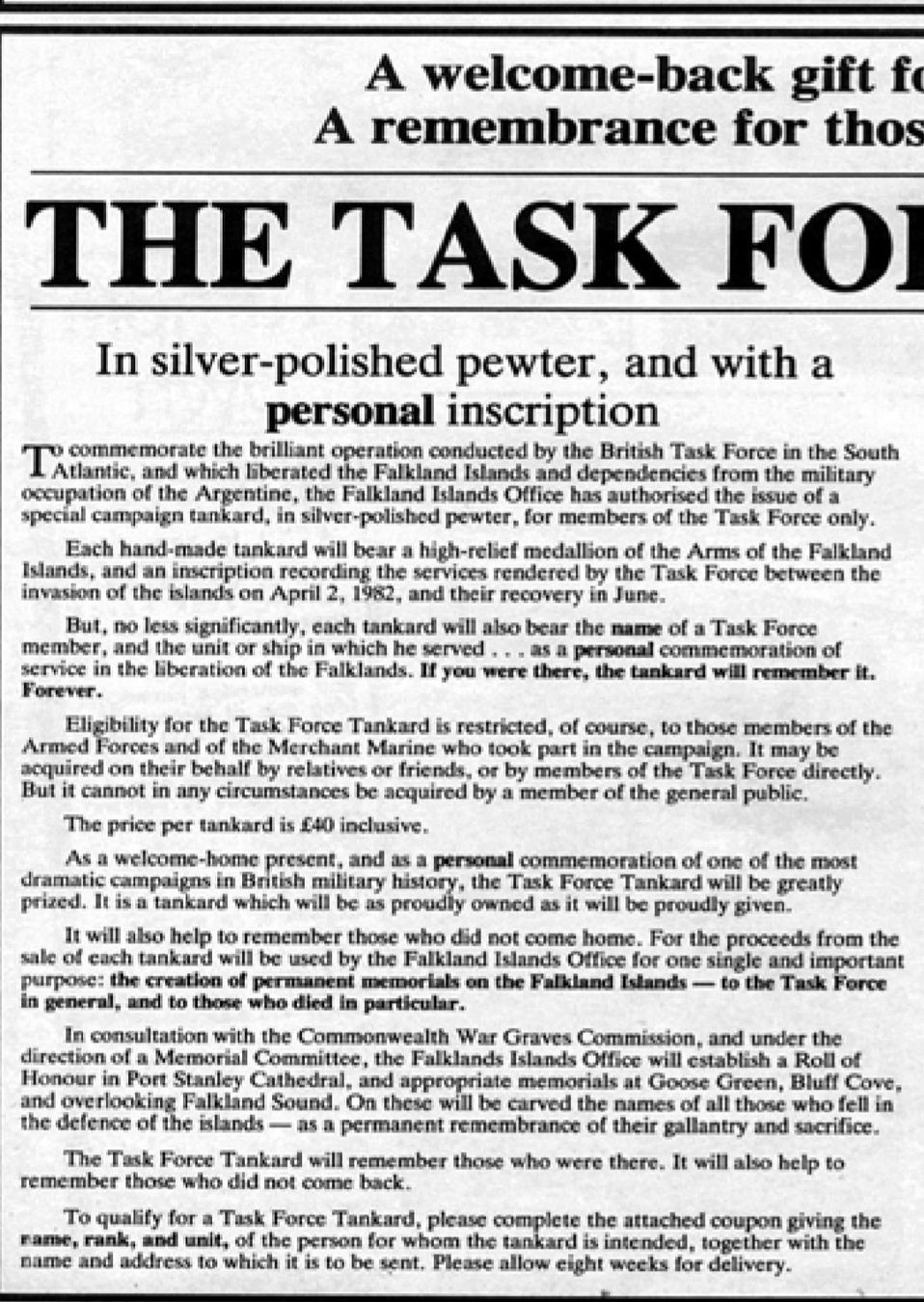 Altre raccolte & rarità: Navy Task Force Tankard Falklandkrieg 1982 – Usato da Neuenkirch venduto da Trouvaillix 2