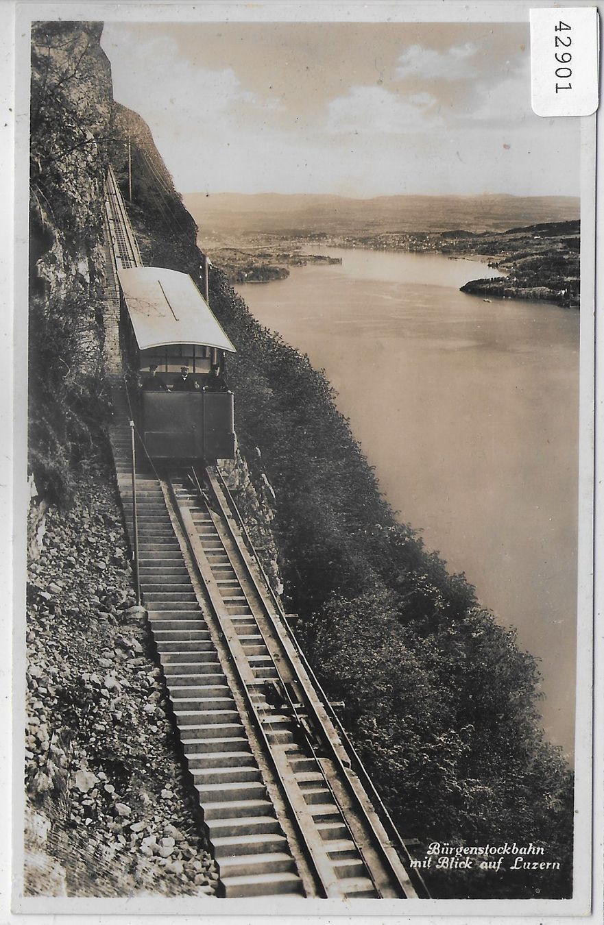 Cartoline postali: Bürgenstockbahn mit Blick auf Luzern – Usato da Ettingen venduto da Kartenplanet