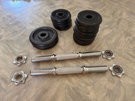 Verstellbares Hantelset aus Gusseisen ~27 kg Gesamtgewicht