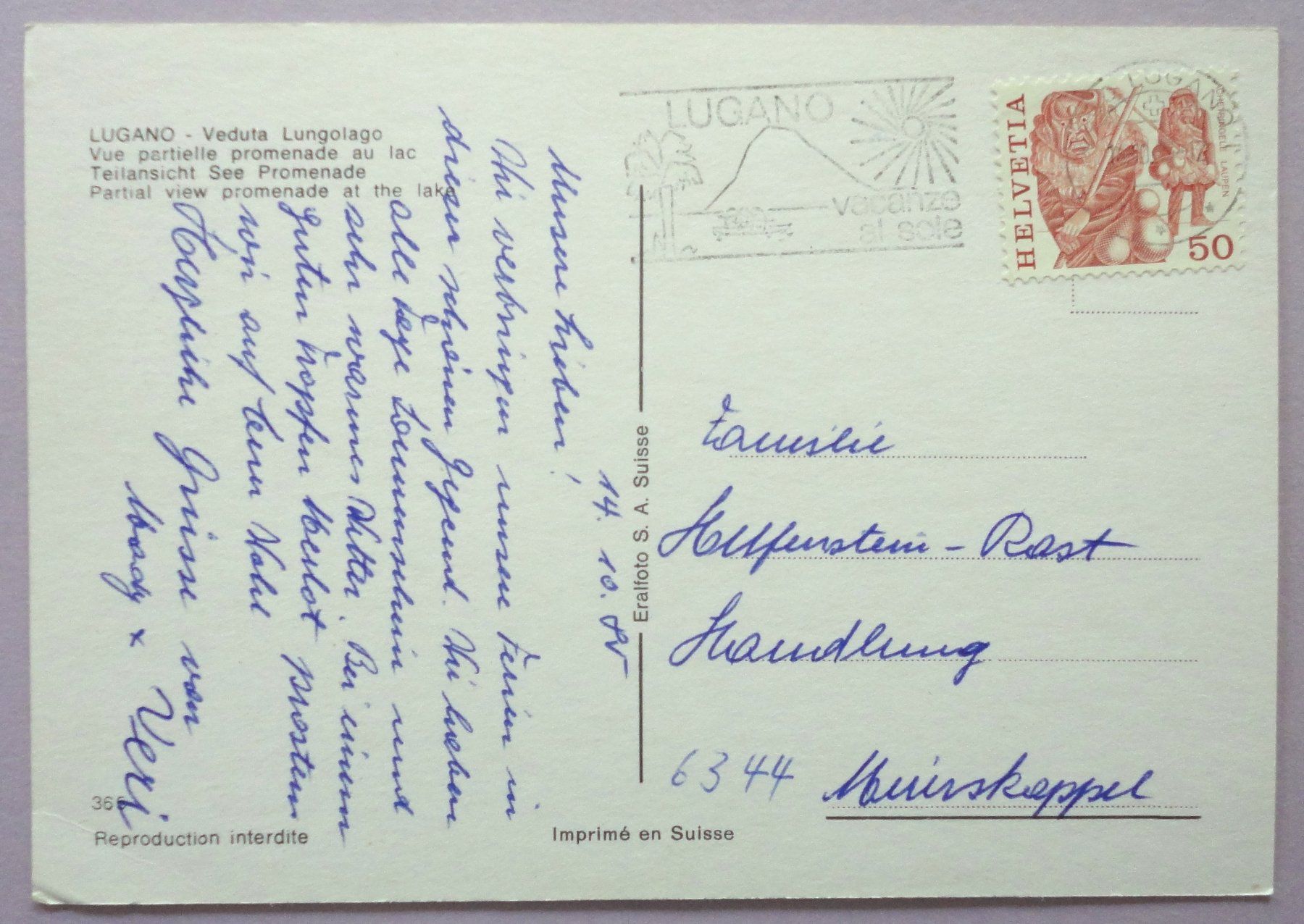Cartoline postali: Lugano - Veduta lungolago – Usato da Fétigny venduto da Billy2miny 1