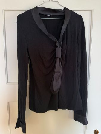 HEINE Langarmshirt Bluse Schwarz Satindetails Gr. 38/40
