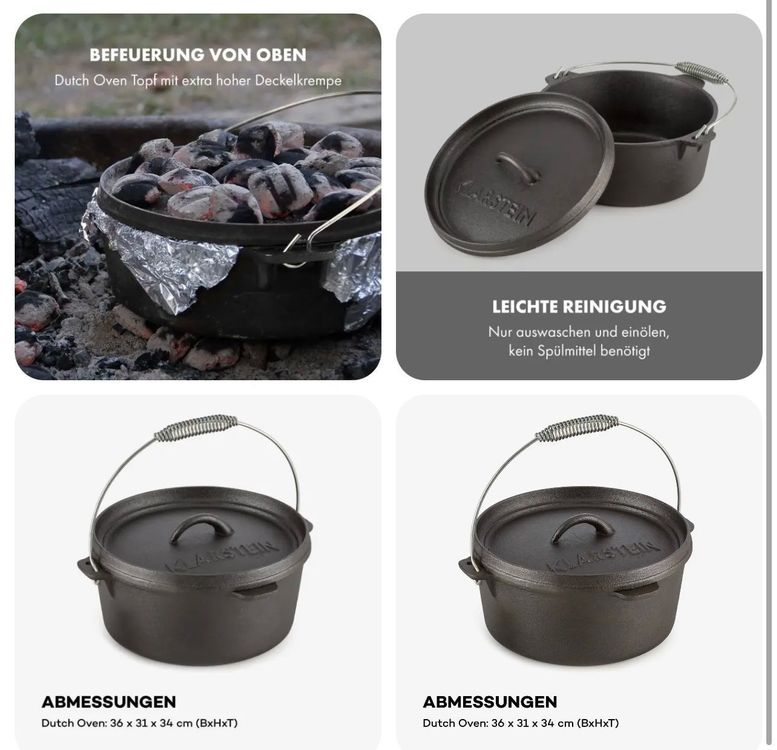 BRIZOLL Gusseisen Kasan Topf 6,3 Liter - Usbekischer Dutch Oven Mit Deckel