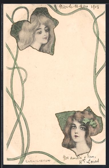 Cartes postales: Ludwig Rauh: Junge Damen mit Blättern,  – D'occasion à Berlin par bartko-reher