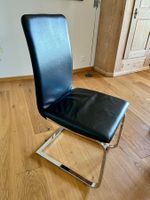 4 Freischwinger-Stühle Echtleder schwarz