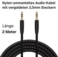 2 Meter Audiokabel mit 3,5 mm Steckern / nylon-ummantelt