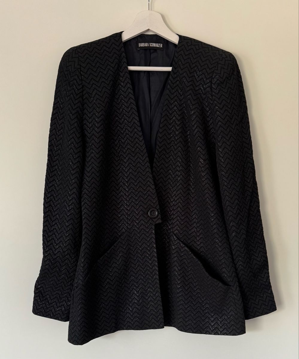 Jacken: Barbara Schwarzer Blazer Gr. 36 schwarz Glitzer Abendblazer – Gebraucht aus Flumenthal von Krajan