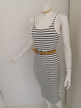 🤩MANGO STRETCH KLEID ECRU-SCHWARZ GESTREIFT NEU & D&G P.