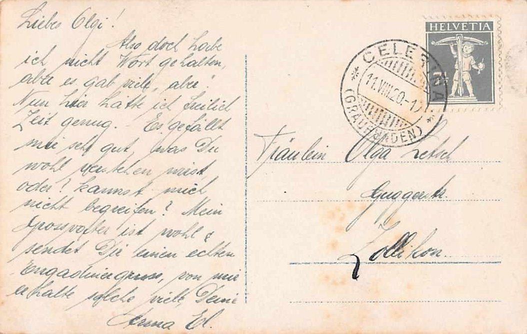 Ansichtskarten: 4x Ansichtskarten CELERINA ab 1919 - interessanter Mix ! – Gebraucht aus Lufingen von TopAnsichtskarten 5