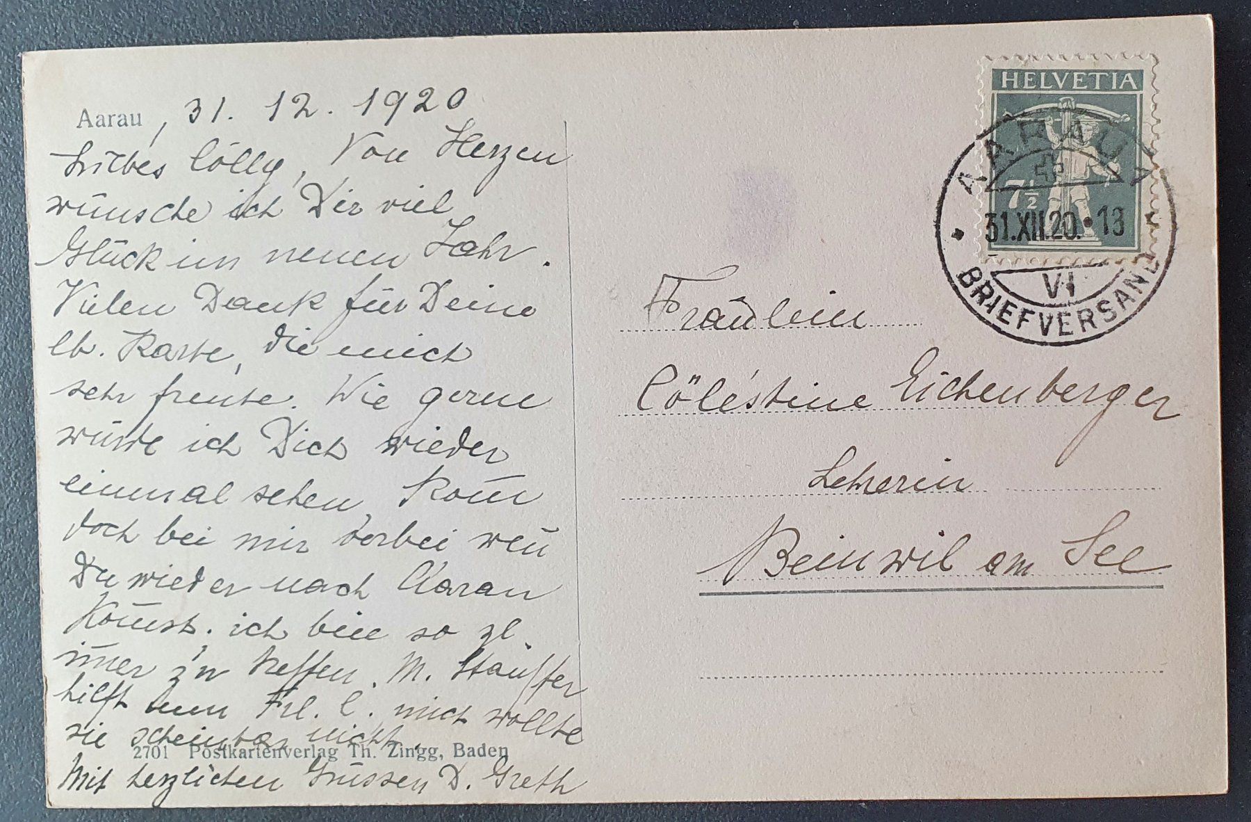 Cartoline postali: Aarau 1920 – Usato da Kreuzlingen venduto da Rschweiz1 1