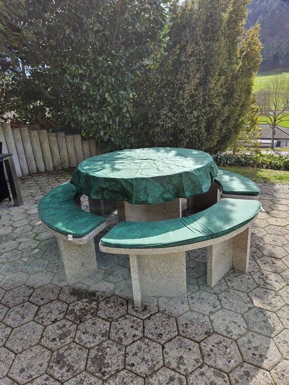 Garten Granittisch, Steintisch mit 4 Sitzbänke Kaufen auf Ricardo