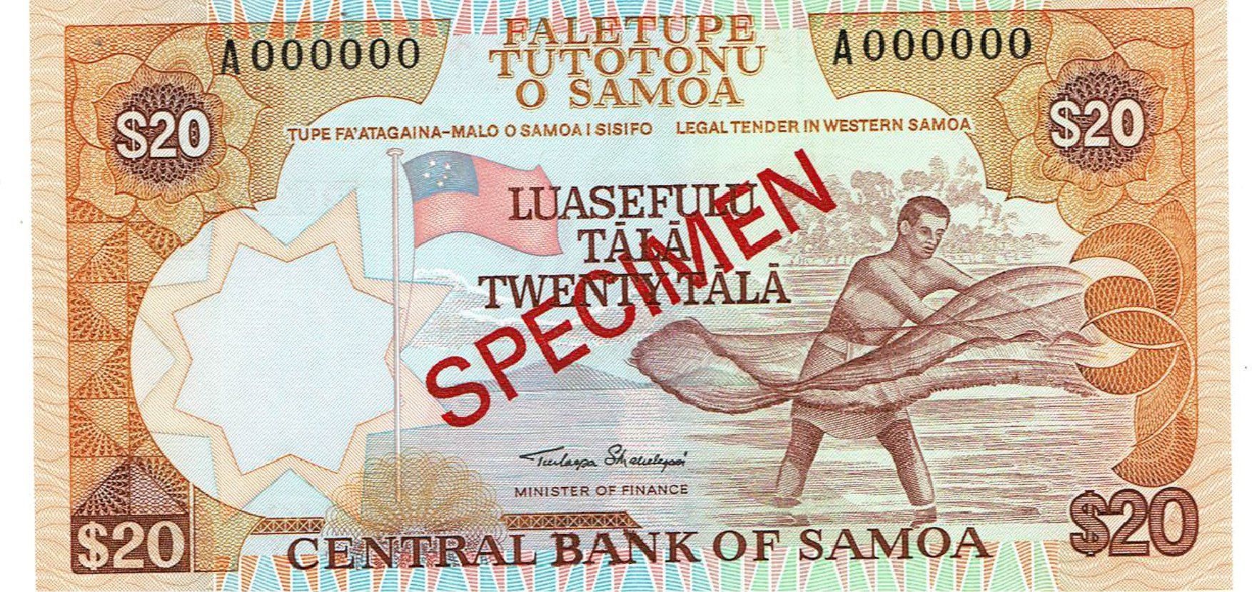 Banknoten: Western Samoa 20 Tala 2002 P-35 Specimen UNZ – Neu (gemäss Beschreibung) aus Steffisburg von ber_8htf