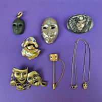 7x Schmuck / Maske - Fasnacht / Karneval - Gold/Silber/Bunt