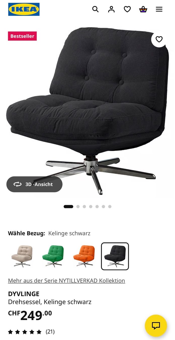 Ikea Sessel: Ikea DYVLINGE Drehsessel schwarz – Gebraucht aus Reinach AG von Majo.K 7