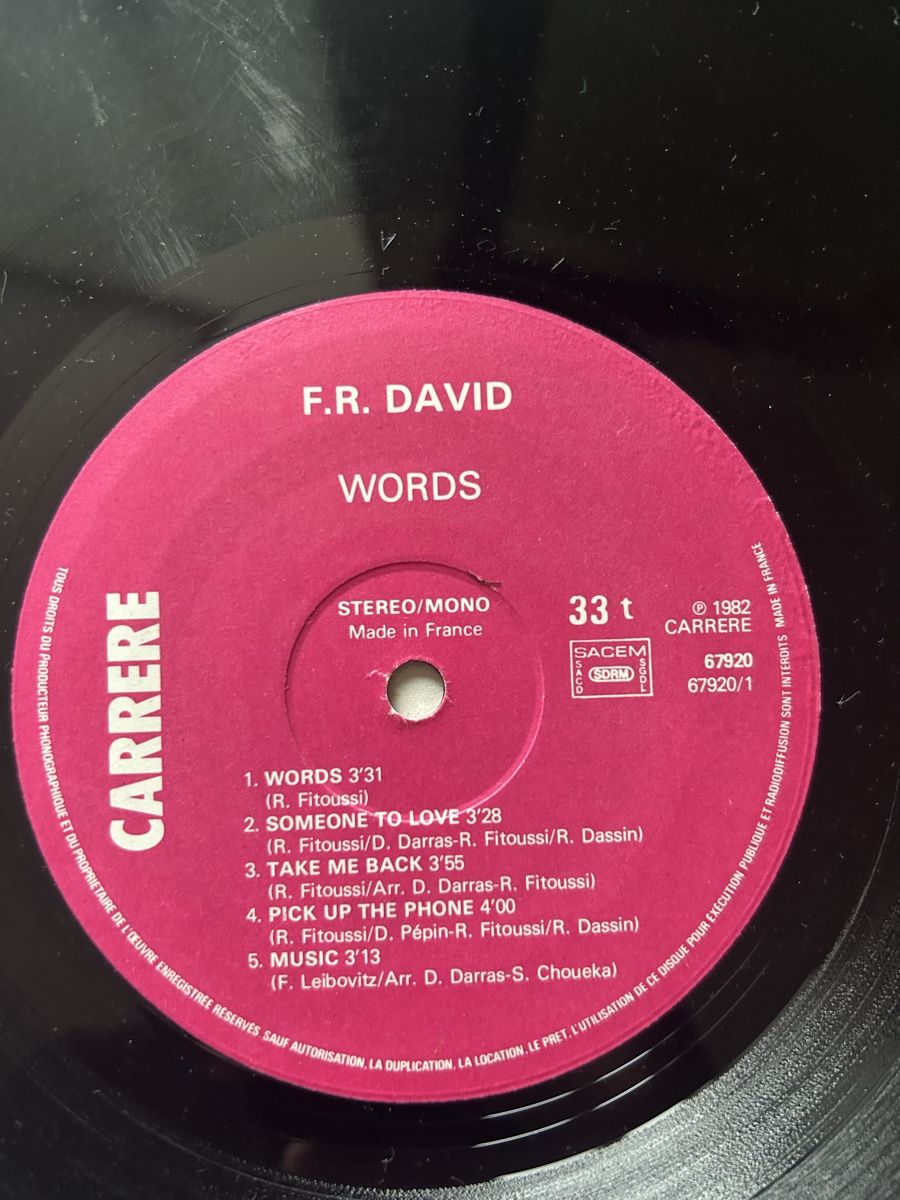 Dischi in vinile: Words - F.R. David - LP, Synth-Pop, Disco [1982] – Usato da Winterthur venduto da lenolson 3