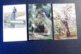 15x JUGENDSTIL - POSTKARTEN, div. Sujets, um 1910, gelaufen