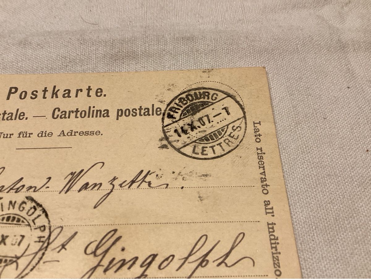 Ansichtskarten: Fribourg hôtel + blanche 1907 – Gebraucht aus Luc (Ayent) von Rebouille 2