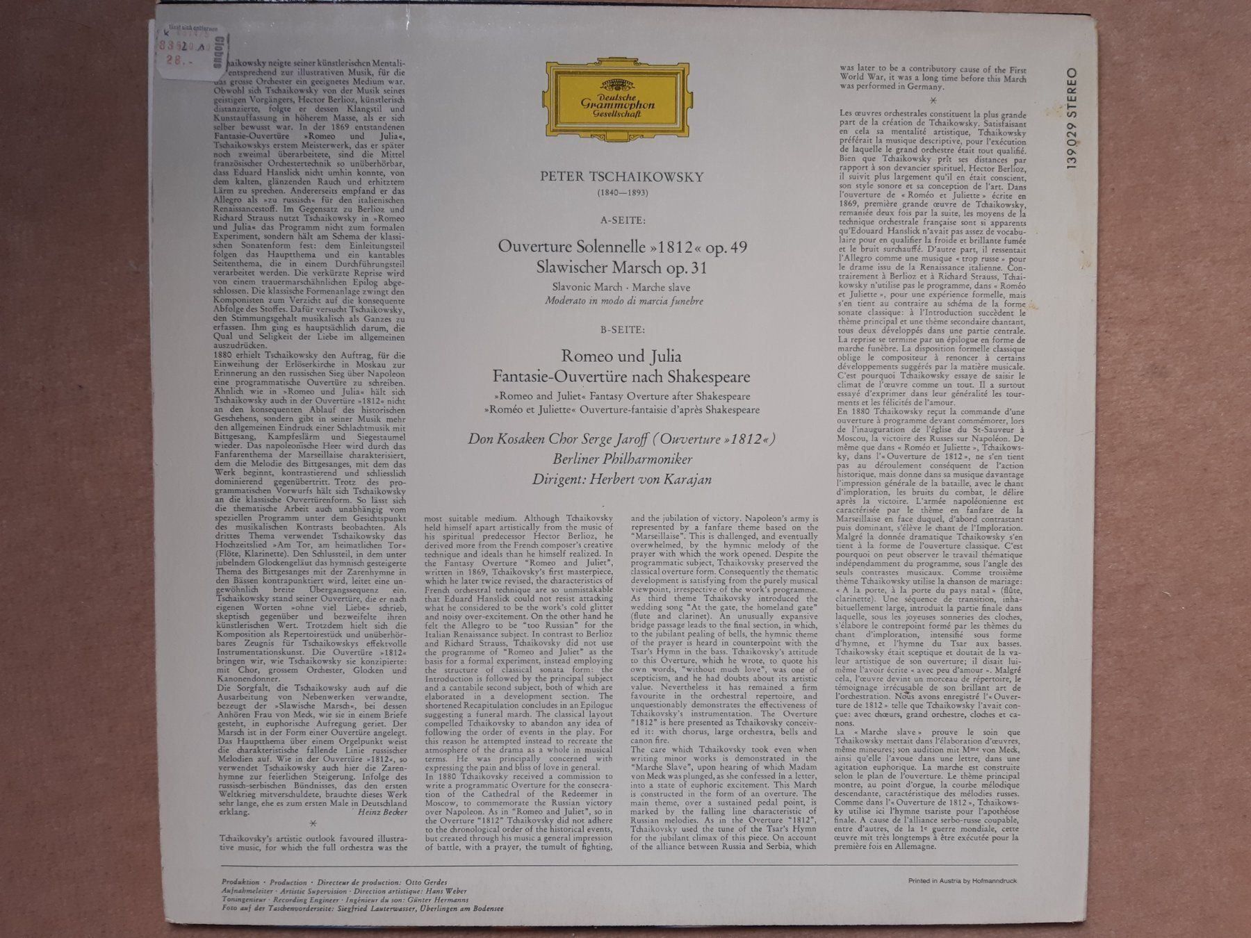 Dischi in vinile: Tschaikowsky, Karajan – Usato da Chur venduto da adamante 1