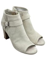 Bottines Manas beige à talons ouvert devant cuir daim gris
