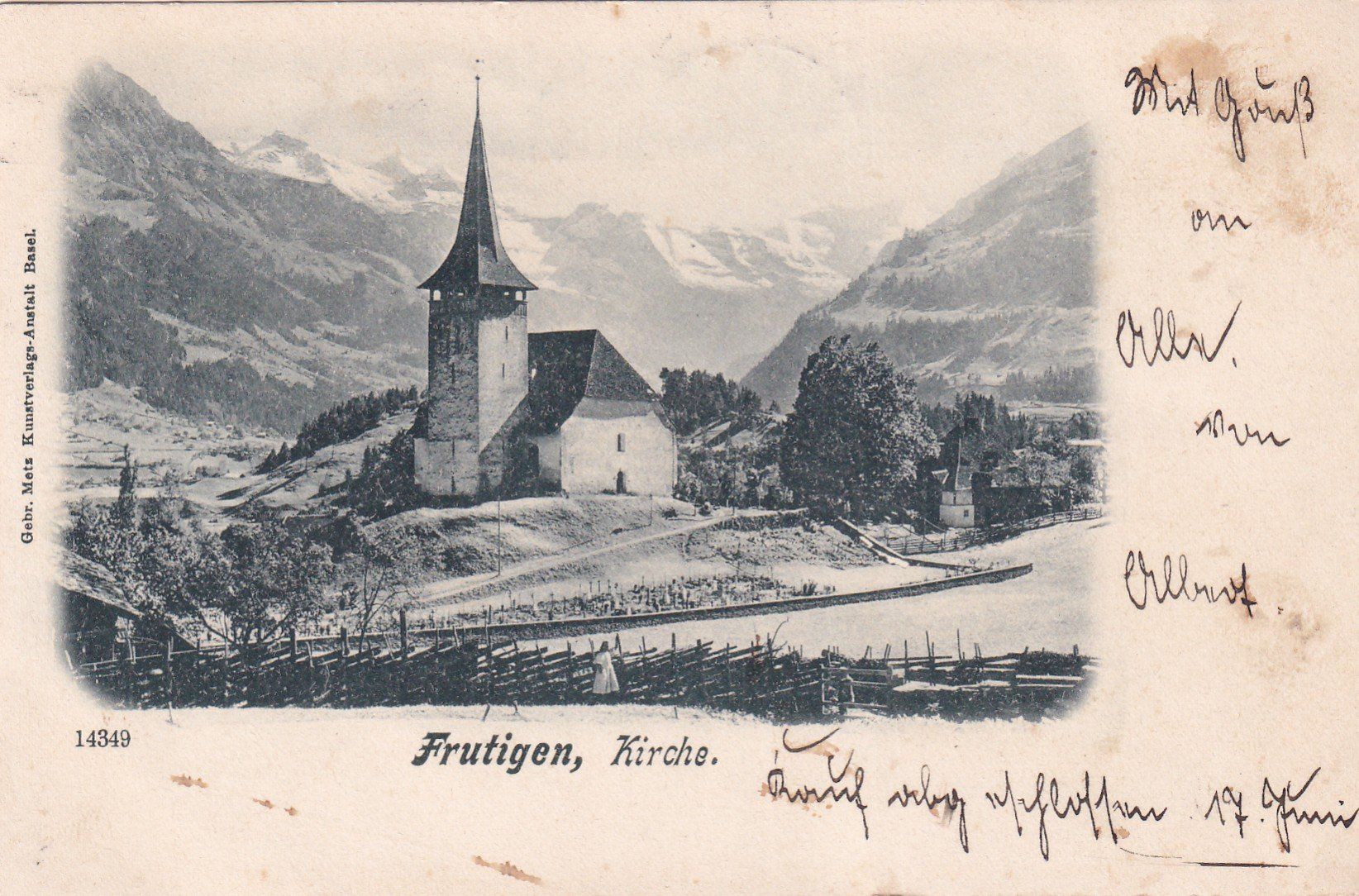 Ansichtskarten: Frutigen Kirche 1902 – Gebraucht aus Cormoret von Pascalll2001