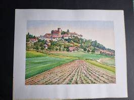 REGENSBERG KT.ZÜRICH ORIGINAL AQUARELL SIGNIERT HUSTER