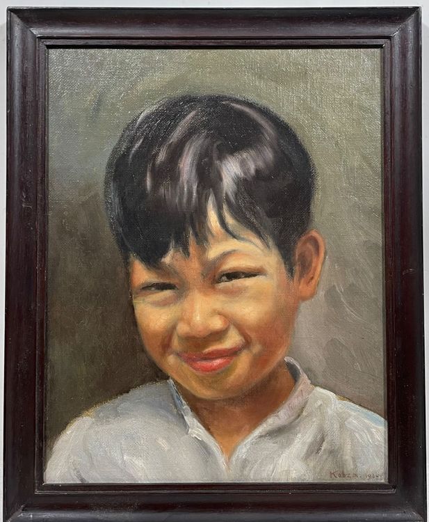 Friedlicher Asiatischer Junge Gemälde Signiert | Kaufen auf Ricardo