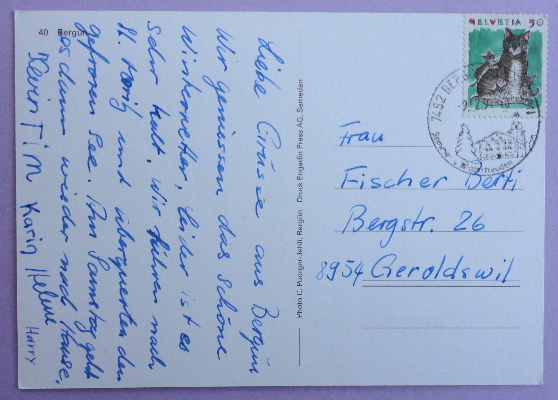 Cartoline postali: Bergün – Usato da Fétigny venduto da Billy2miny 1
