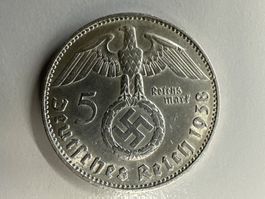 5 Deutsche Reichsmark Silber 1938 Paul von Hindenburg