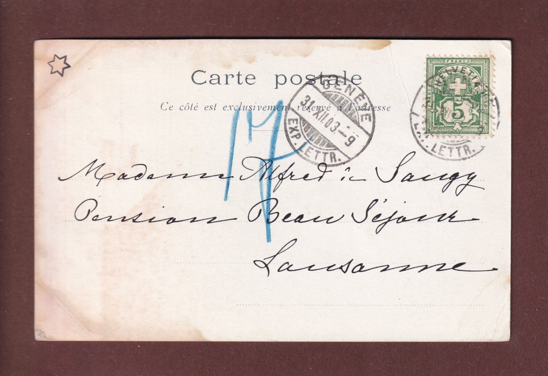 Cartoline postali: GENEVE - Tour Baudet - 1903 // pli d'angle // – Usato da Pully venduto da nicecards 1