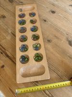 Mancala Spiel aus Holz mit Glasmurmeln guter Zustand