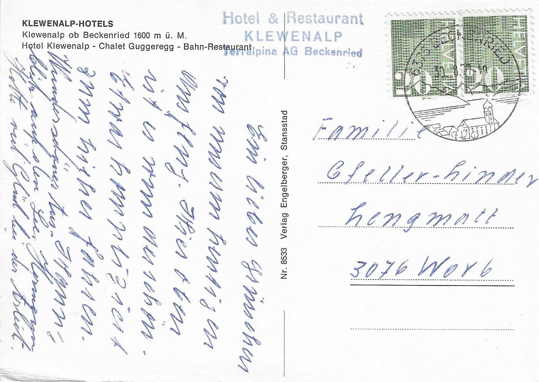 Ansichtskarten: Klewenalp-Hotels NW – Gebraucht aus Rothrist von Stranglehold 1