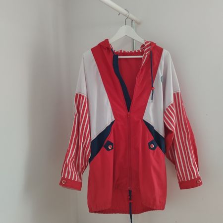 Retro Regenjacke Gr. XS/S rot weiss blau gestreift