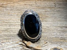mega XL Vintage Ring massiv Silber Grösse 54 Onyx Bakelit