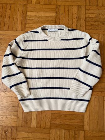 Pullover Zara gestreift weiss dunkelblau Grösse 120