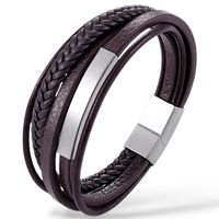 ARMBAND HERREN LEDER EDELSTAHL MAGNETVERSCHLUSS COFFEE