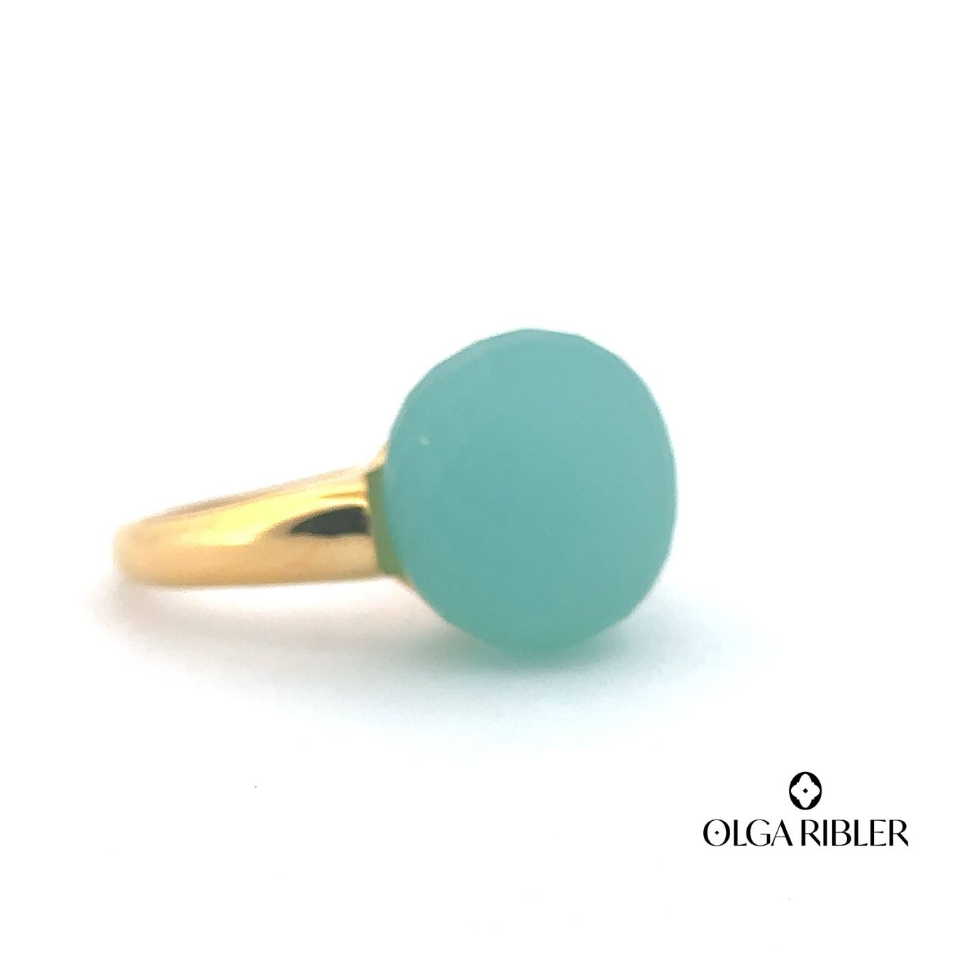 Olga Ribler Anelli: Statement gelbvergoldet, Edelstahl Ring Gr 55, Chalzedone – Nuovo (secondo la descrizione) da Luzern venduto da Schmuckoutlet 3